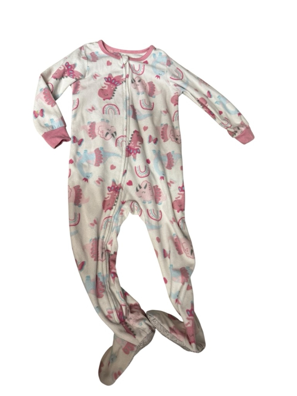 Kids Headquarters Pink and White Dinosaur Rainbow Footed One-Piece